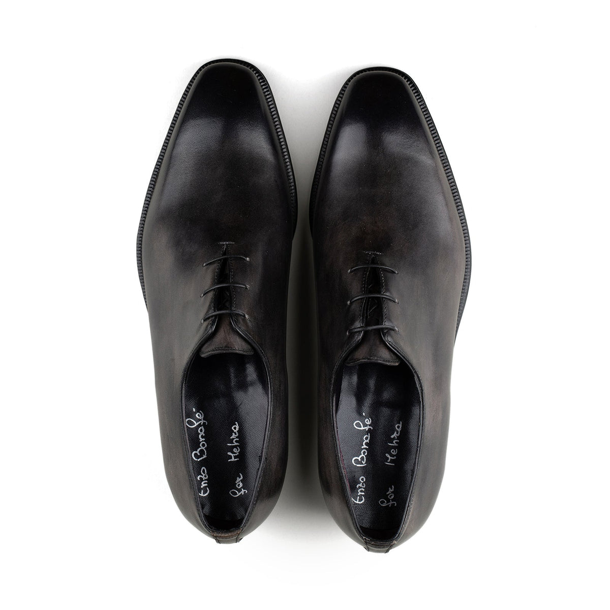 Enzo Bonafe - 3 Eyelet Wholecut Oxford - Greyish Black Calf