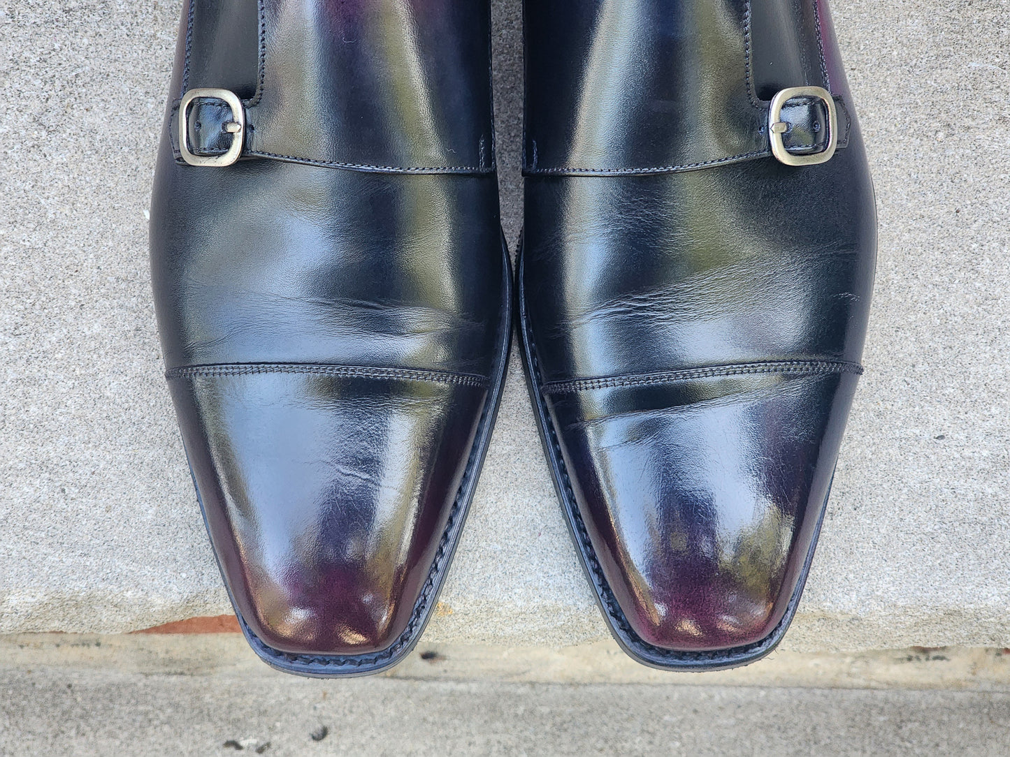 J.FitzPatrick - Double Monk Strap - Black Calf Reverse Red Burnish - US 7.5