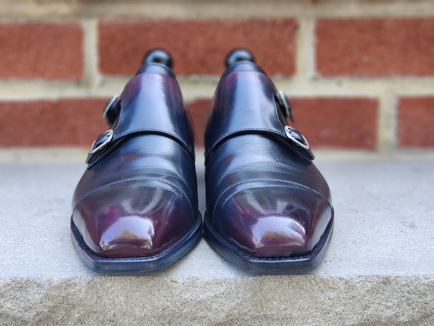 J.FitzPatrick - Double Monk Strap - Black Calf Reverse Red Burnish - US 7.5