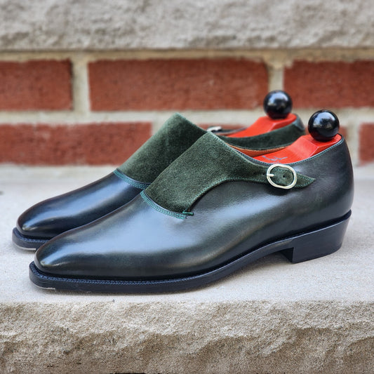 J.FitzPatrick - Single Monk Strap - Green Museum Calf/Suede - US 7.5