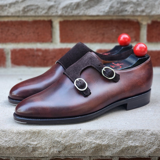 J.FitzPatrick - Double Monk Strap - Brown Museum Calf/Suede - US 7.5