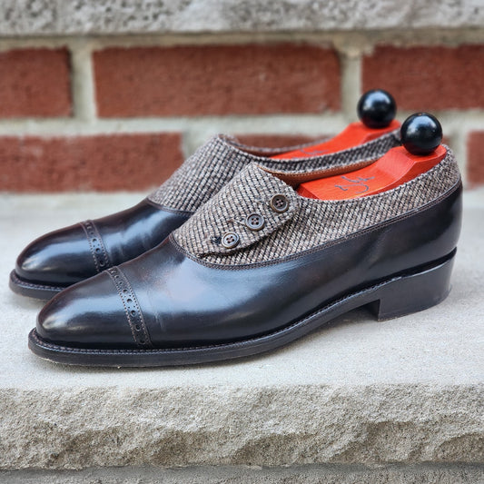 J.FitzPatrick - Button Shoes - Dark Brown Museum Calf/Tweed - US 7.5