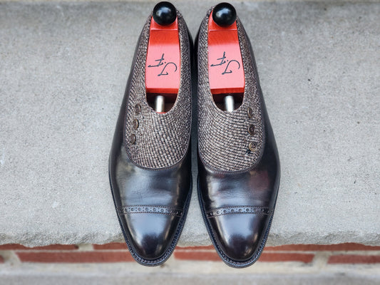 J.FitzPatrick - Button Shoes - Dark Brown Museum Calf/Tweed - US 7.5