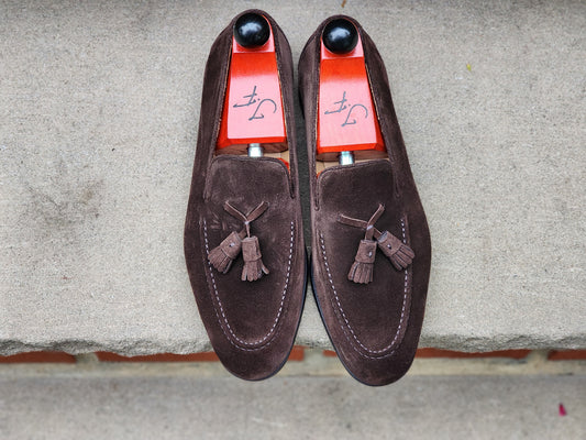 TLB Mallorca - Tassel Loafers - Dark Brown Suede - US 7.5