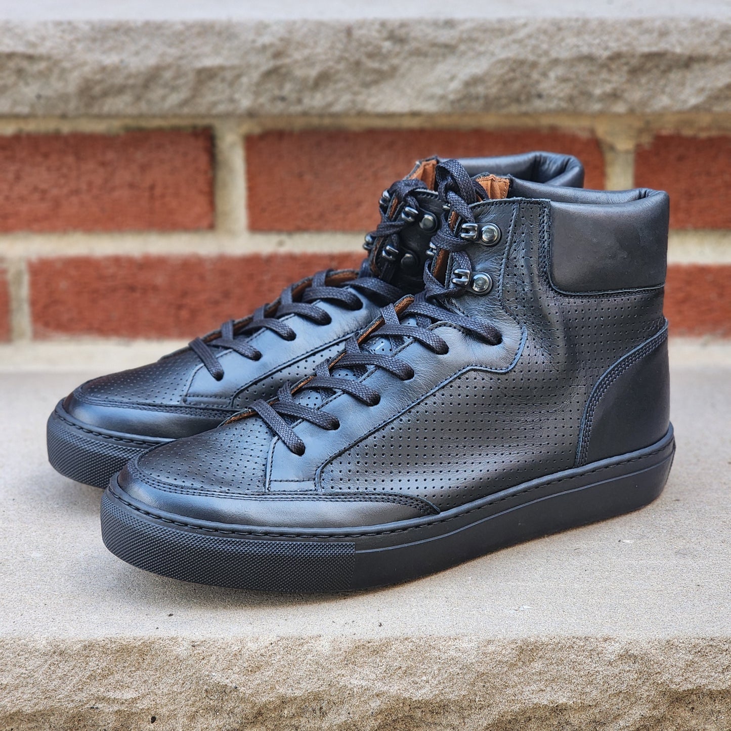 J.FitzPatrick - Hi Top Sneaker - Black Calf Perforated - Multiple Sizes