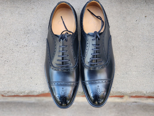J.FitzPatrick - Semi Brogue Oxford - Black Calf - US 6.5