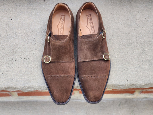 J.FitzPatrick - Double Monk Strap - Dark Brown Suede - US 6.5