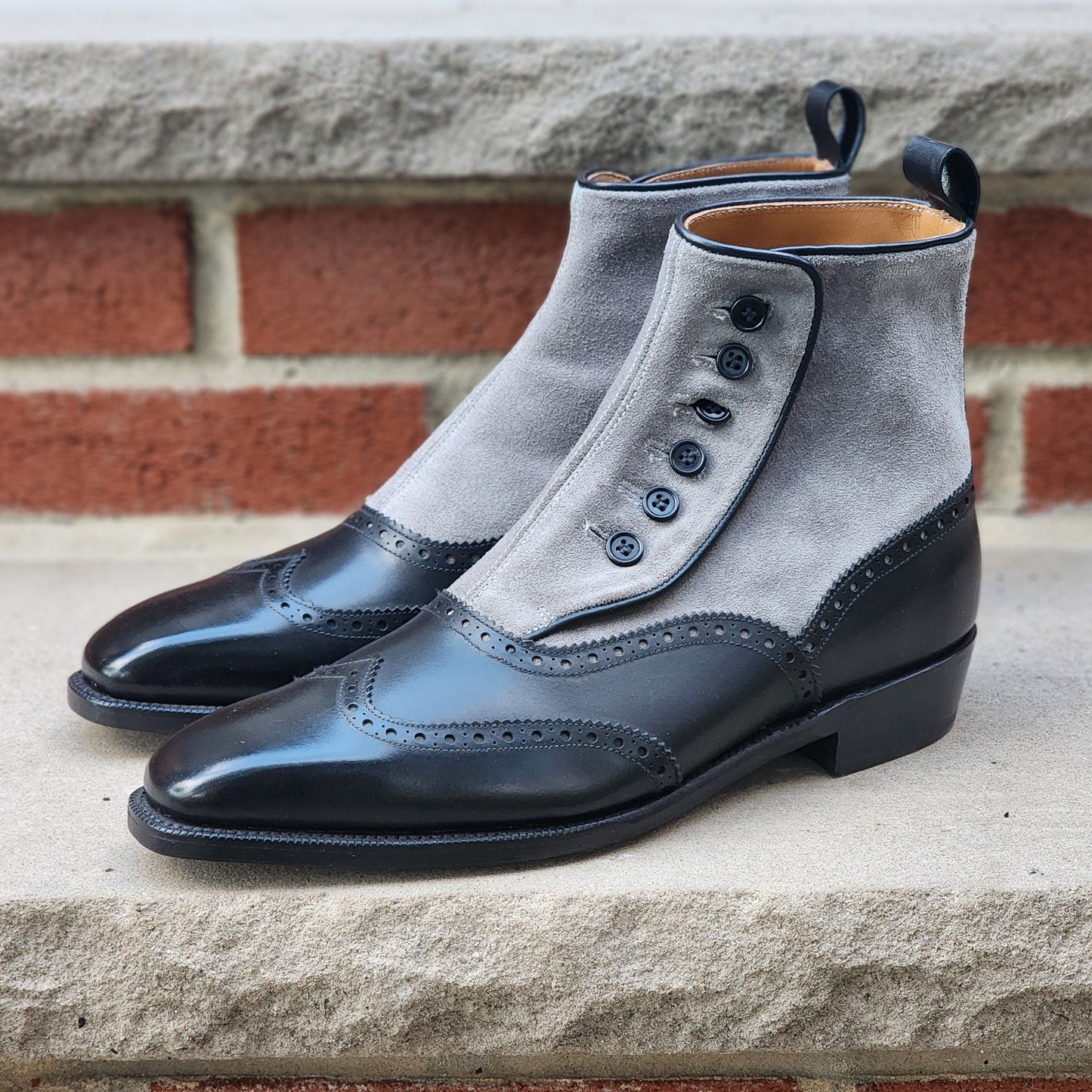 J.FitzPatrick - Botas con botones - Piel de becerro negra/Ante azul intenso