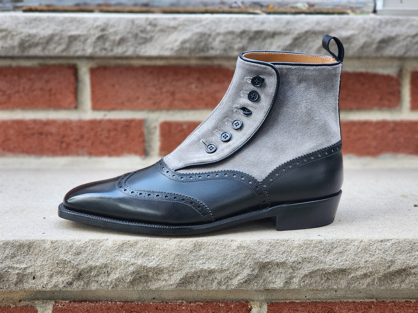 J.FitzPatrick - Botas con botones - Piel de becerro negra/Ante azul intenso