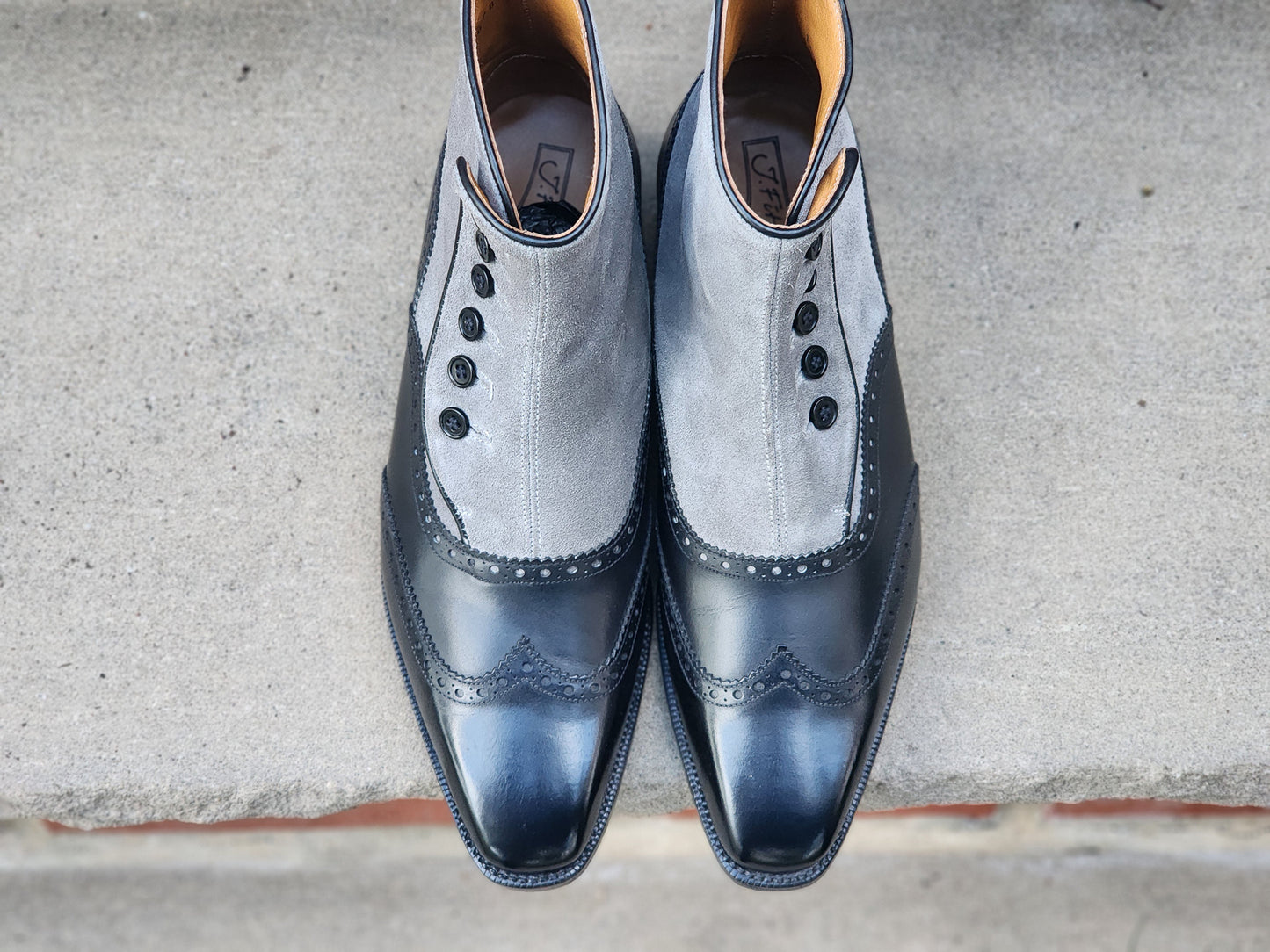 J.FitzPatrick - Botas con botones - Piel de becerro negra/Ante azul intenso