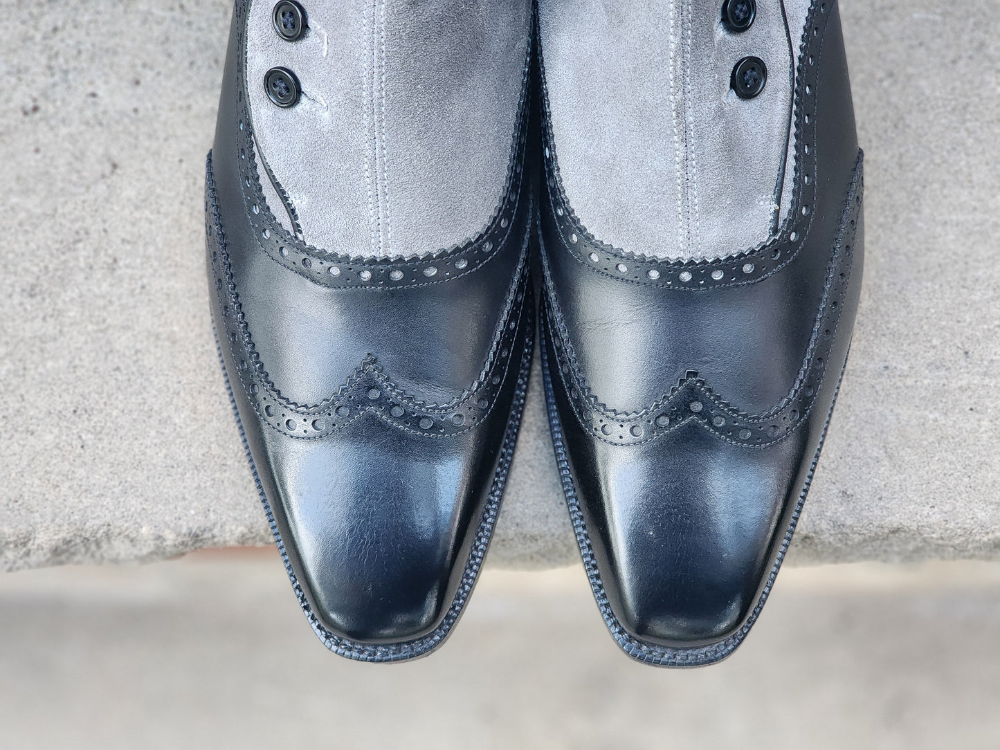 J.FitzPatrick - Botas con botones - Piel de becerro negra/Ante azul intenso