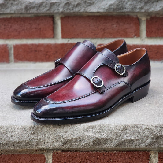 J.FitzPatrick - Double Monk Strap - Burgundy Burnished Patina - US 8