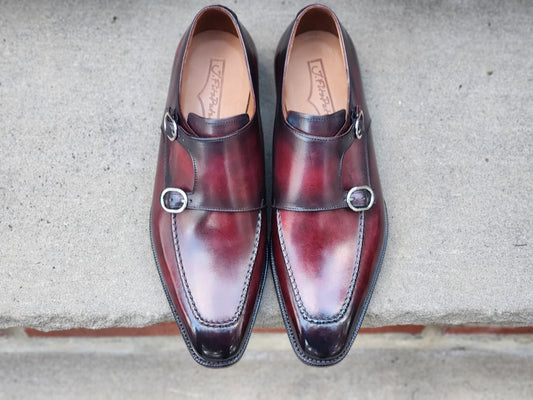 J.FitzPatrick - Double Monk Strap - Burgundy Burnished Patina - US 8