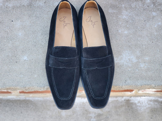 J.FitzPatrick - Penny Loafers - Black Suede (Second) - US 10.5