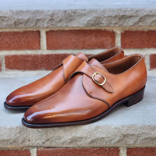 J.FitzPatrick - Single Monk Strap - Tan Calf Burnished - US 13.5