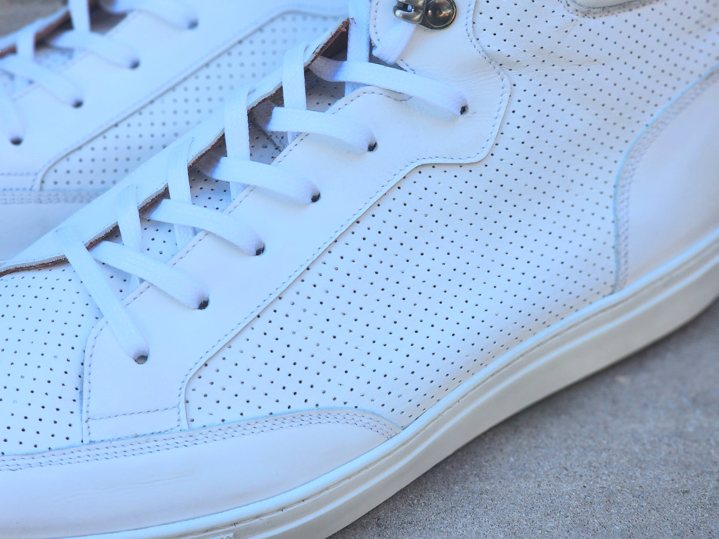 J.FitzPatrick - Hi Top Sneaker - White Calf Perforated - US 13