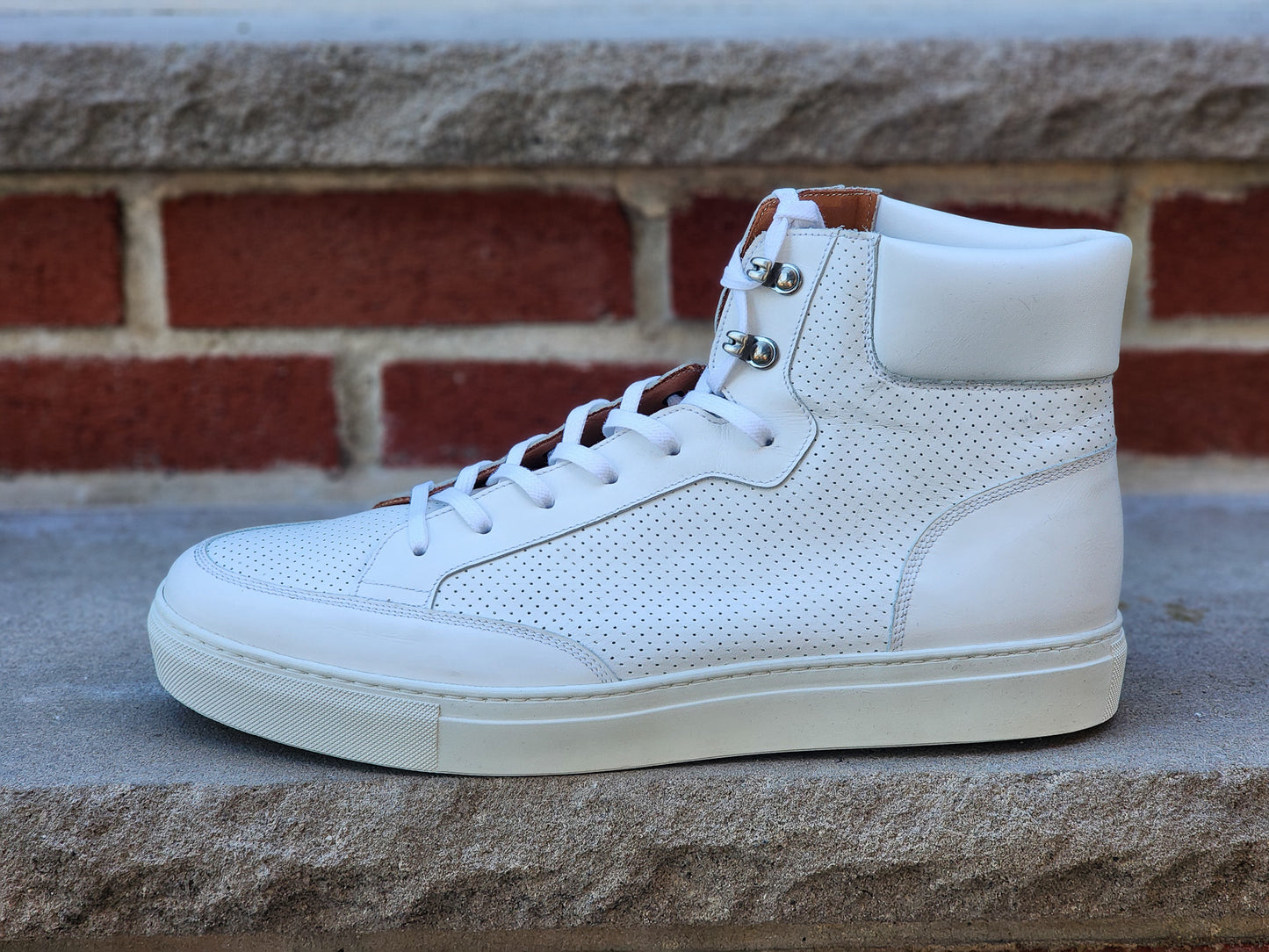 J.FitzPatrick - Hi Top Sneaker - White Calf Perforated - US 13