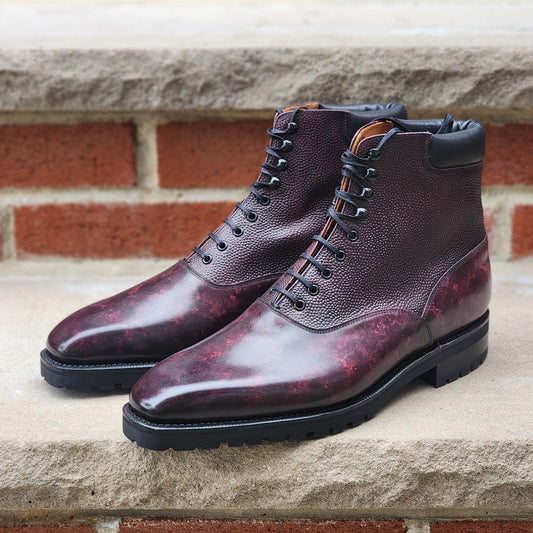 J.FitzPatrick - Oxford Boots - Plum Marble Patina/Navy Grain - US 8.5