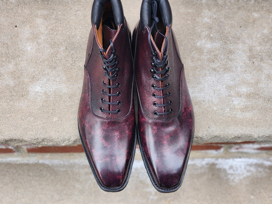J.FitzPatrick - Oxford Boots - Plum Marble Patina/Navy Grain - US 8.5