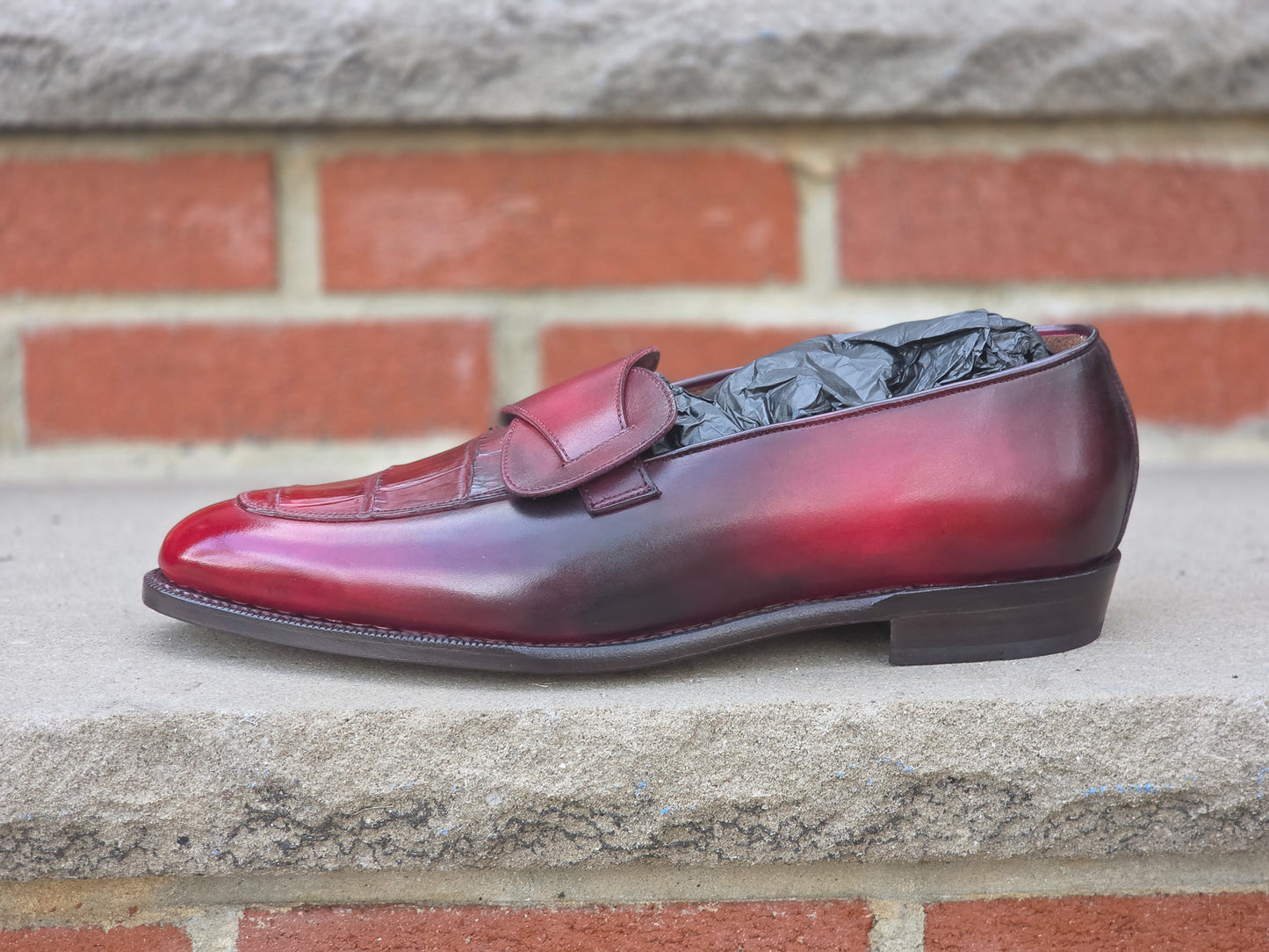 J.FitzPatrick - Butterfly Loafers - Custom Burgundy Patina/Croc - US 11 (US SHIPMENT ONLY)