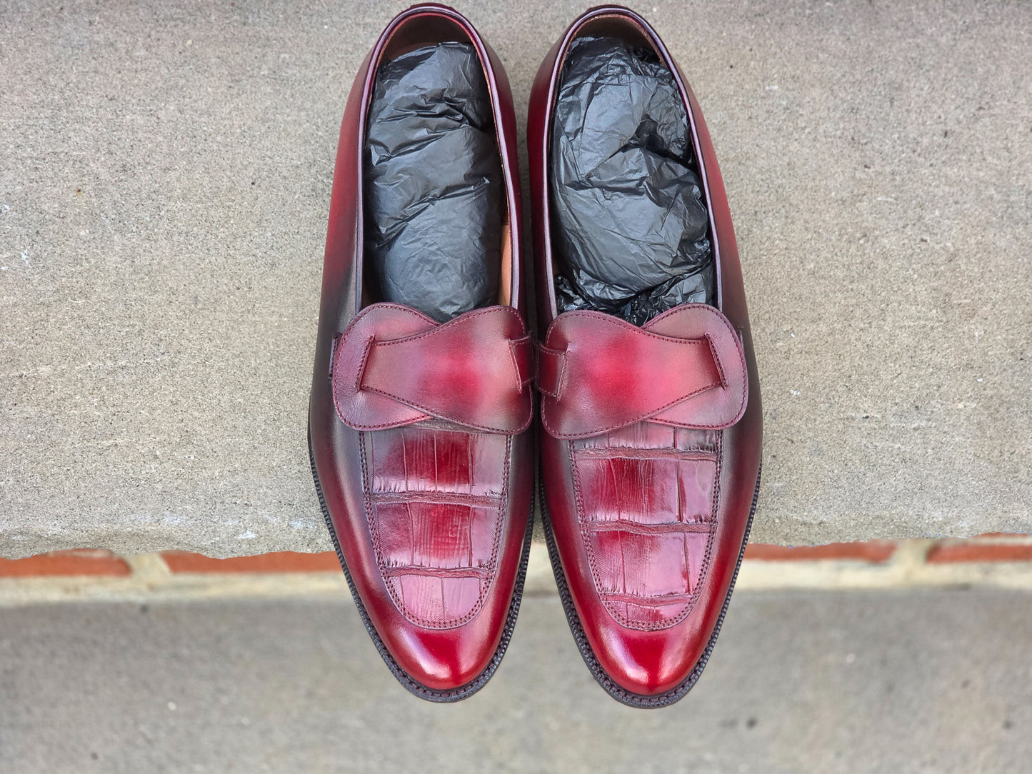 J.FitzPatrick - Butterfly Loafers - Custom Burgundy Patina/Croc - US 11 (US SHIPMENT ONLY)