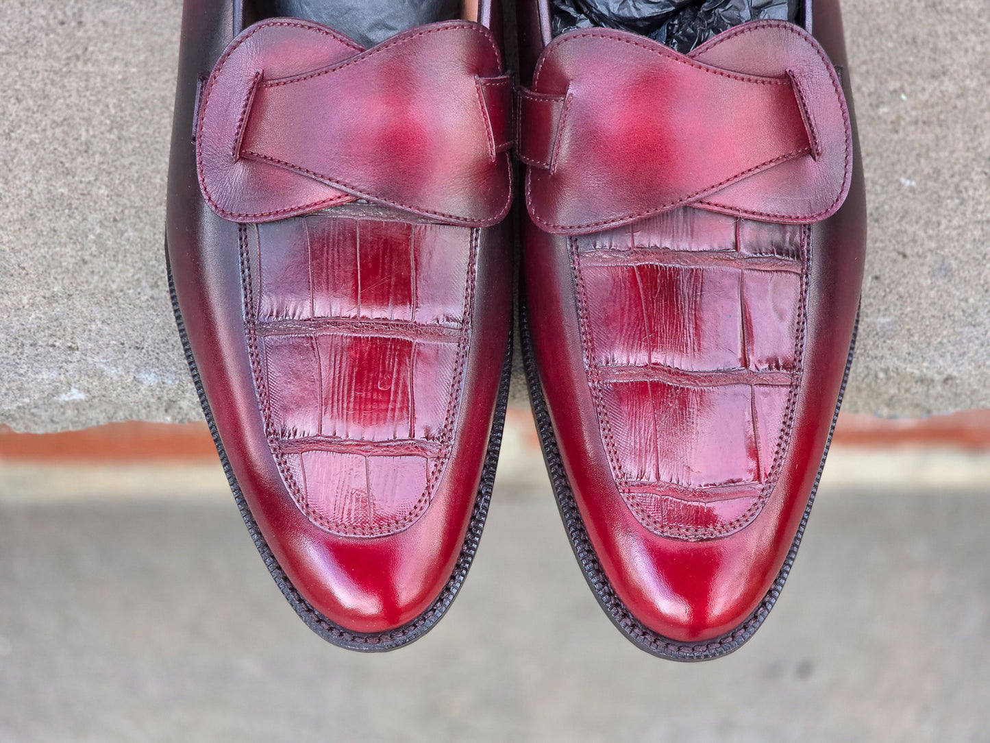 J.FitzPatrick - Butterfly Loafers - Custom Burgundy Patina/Croc - US 11 (US SHIPMENT ONLY)
