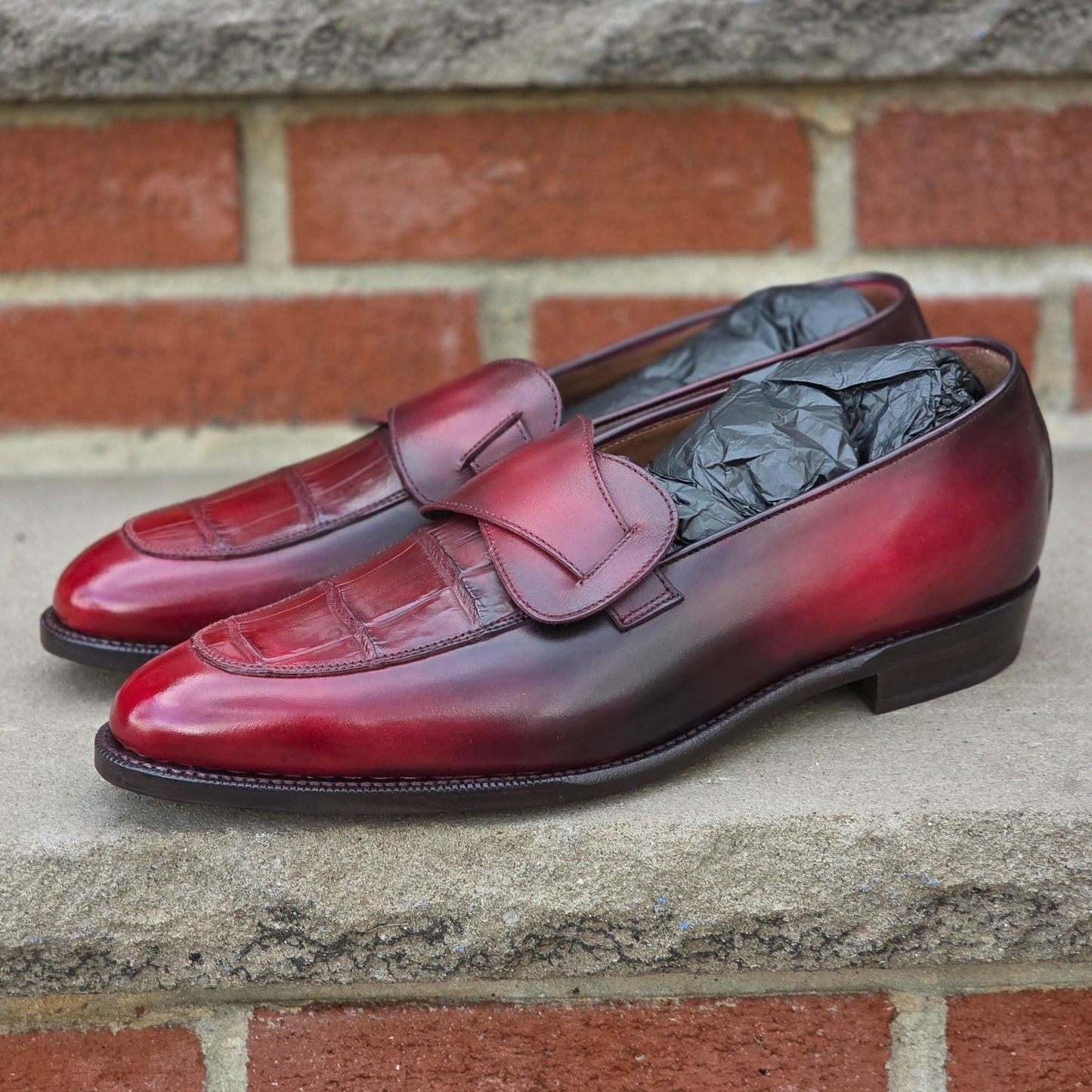 J.FitzPatrick - Butterfly Loafers - Custom Burgundy Patina/Croc - US 11 (US SHIPMENT ONLY)
