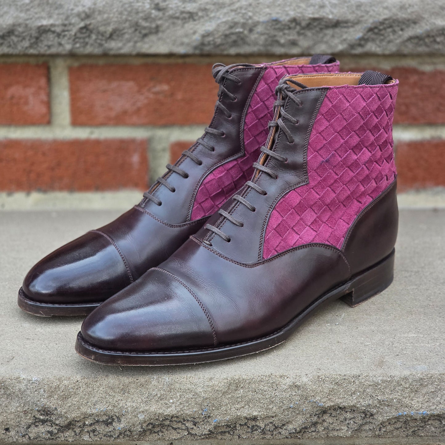 J.FitzPatrick - Oxford Boots - Plum Museum Calf / Braided Suede - US 7.5