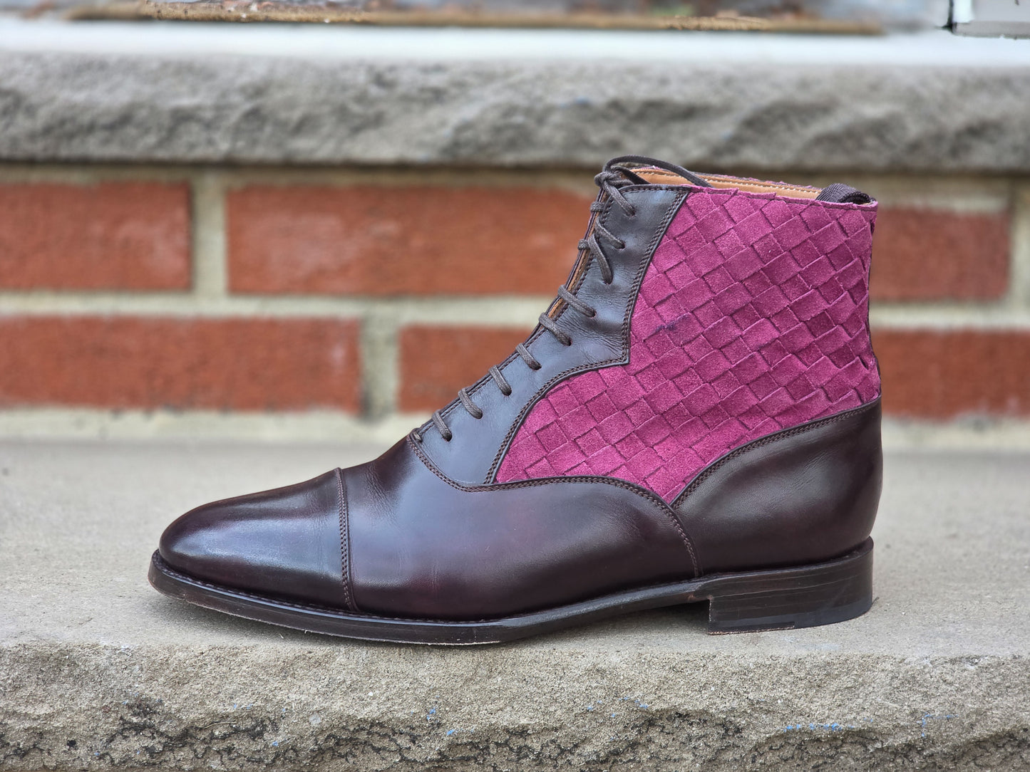 J.FitzPatrick - Oxford Boots - Plum Museum Calf / Braided Suede - US 7.5