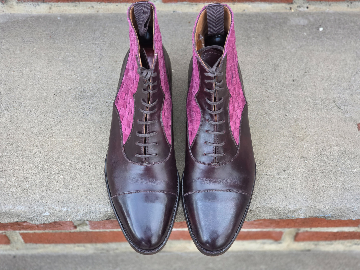 J.FitzPatrick - Oxford Boots - Plum Museum Calf / Braided Suede - US 7.5