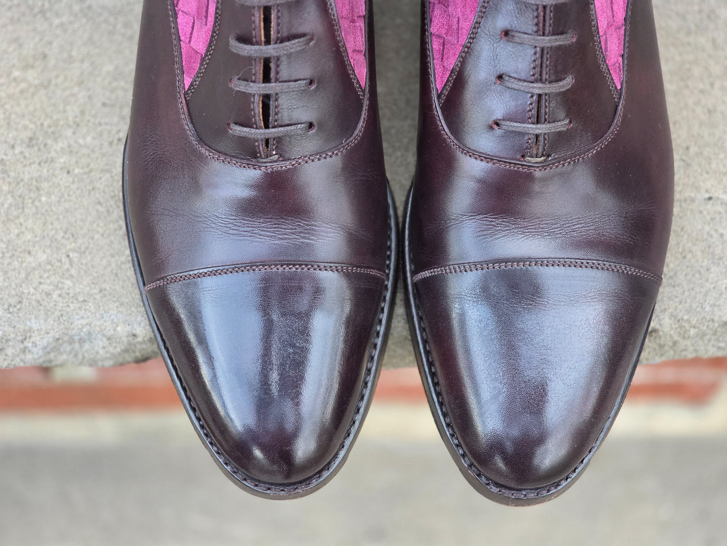 J.FitzPatrick - Oxford Boots - Plum Museum Calf / Braided Suede - US 7.5