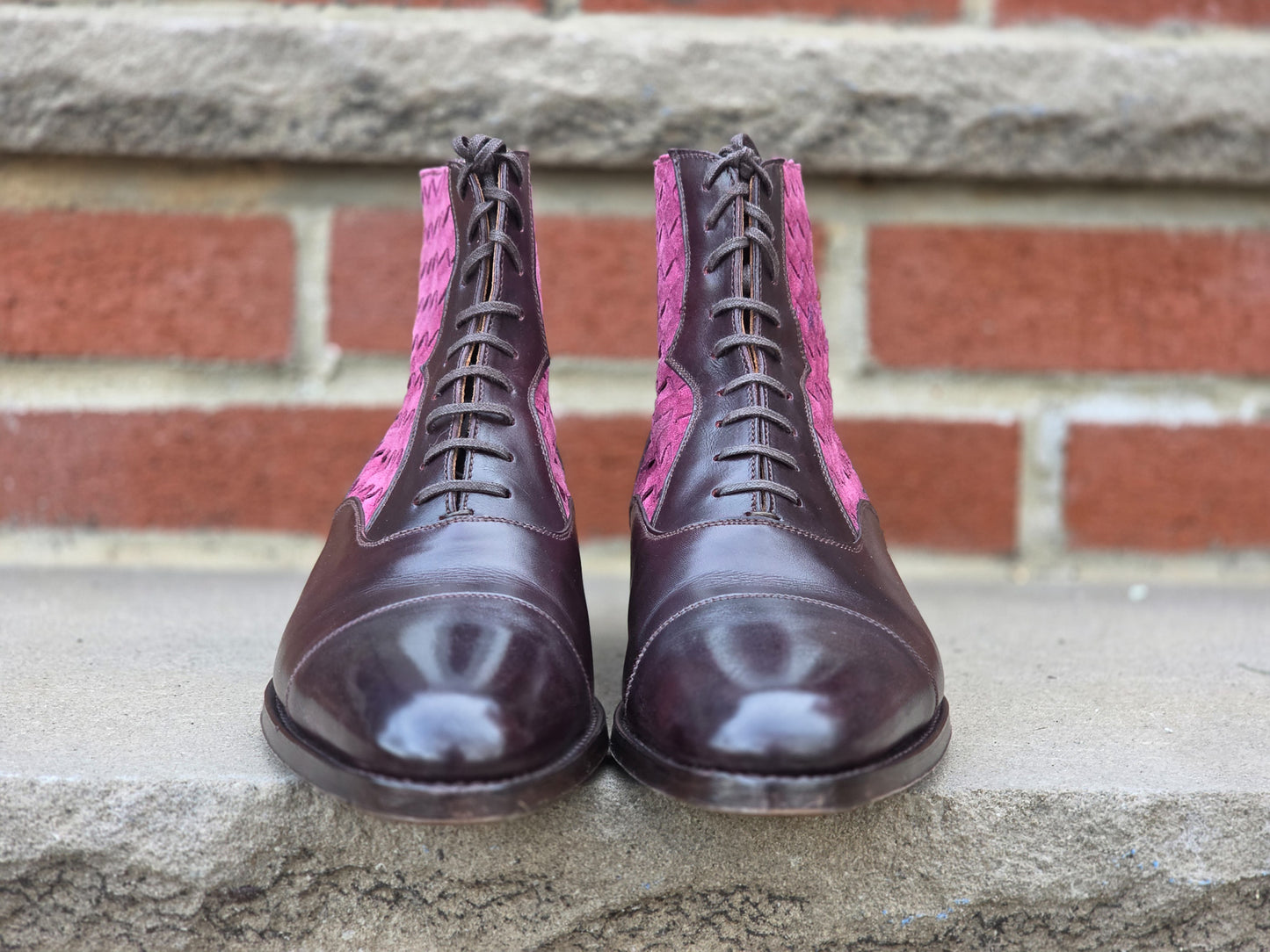 J.FitzPatrick - Oxford Boots - Plum Museum Calf / Braided Suede - US 7.5