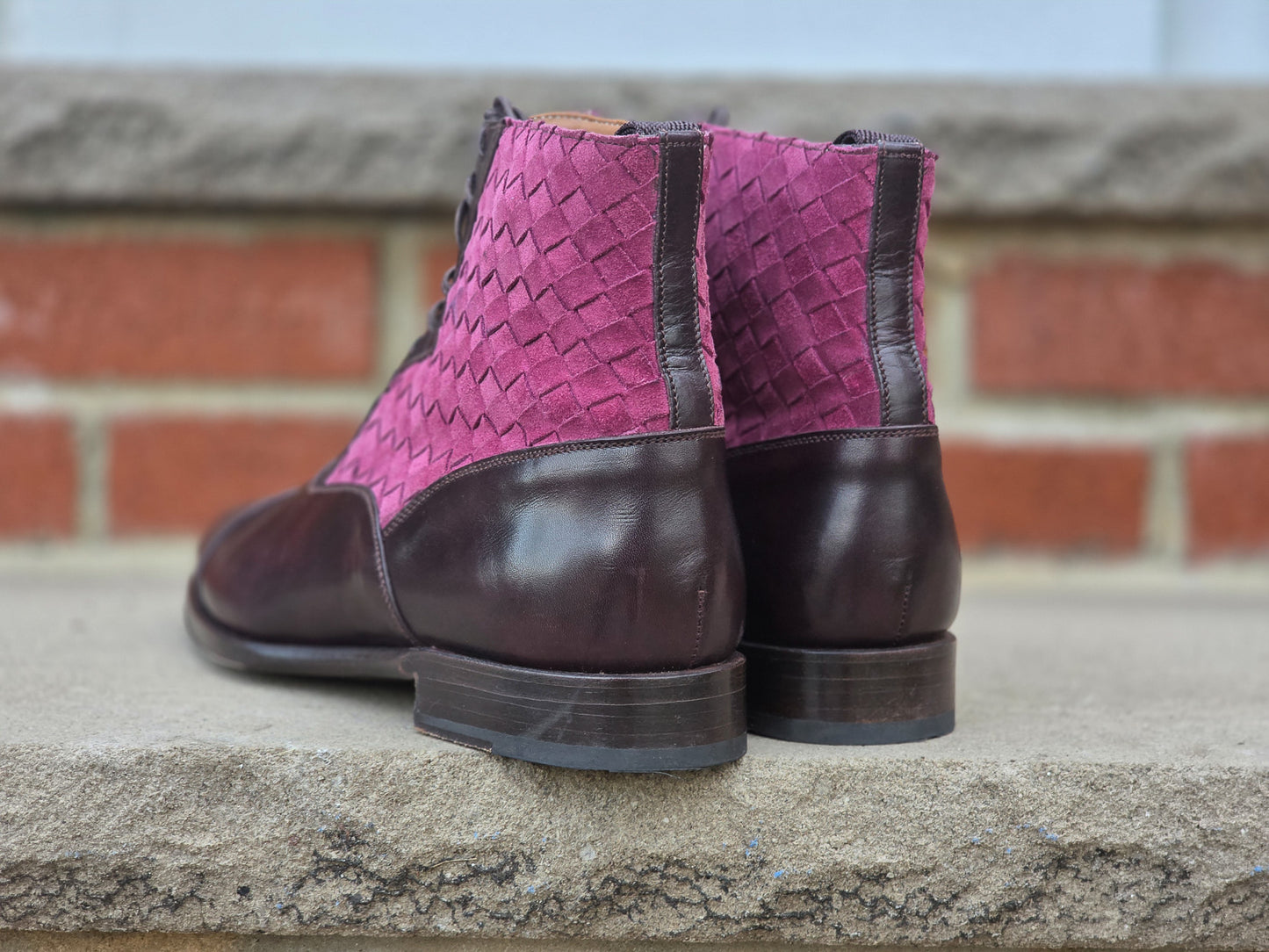 J.FitzPatrick - Oxford Boots - Plum Museum Calf / Braided Suede - US 7.5