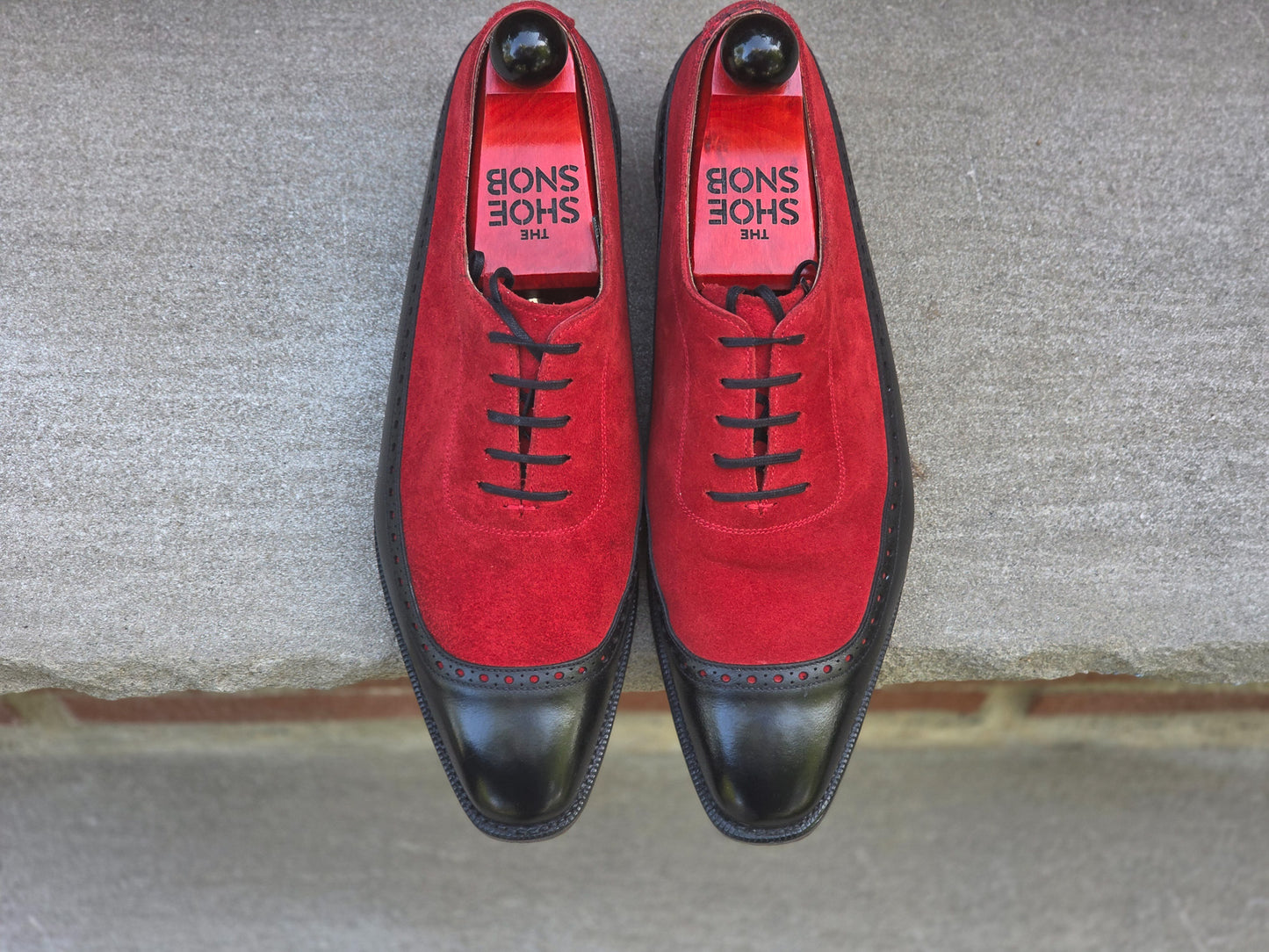 J.FitzPatrick - Longwing Oxford - Black Calf / Red Suede - US 7.5