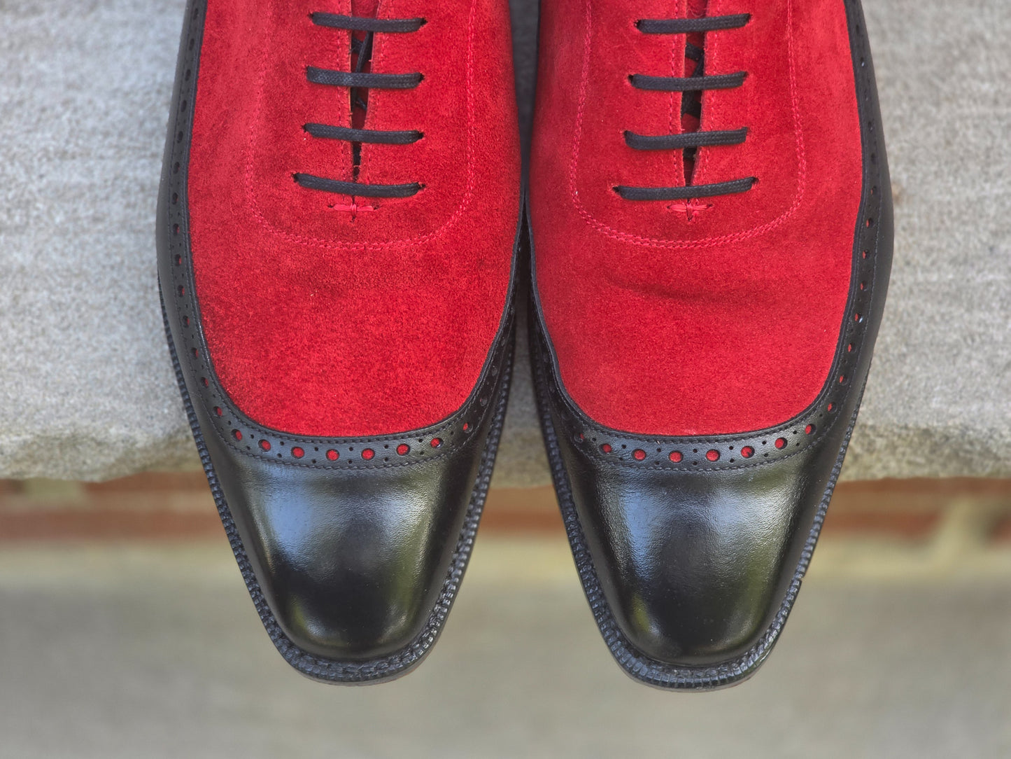 J.FitzPatrick - Longwing Oxford - Black Calf / Red Suede - US 7.5