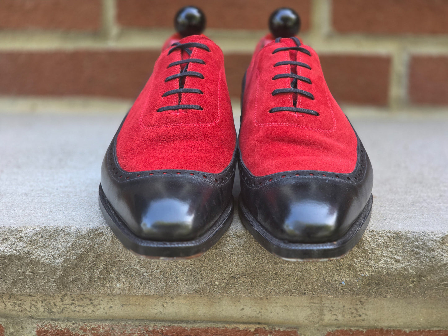 J.FitzPatrick - Longwing Oxford - Black Calf / Red Suede - US 7.5