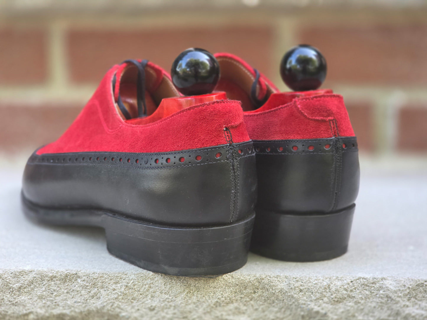 J.FitzPatrick - Longwing Oxford - Black Calf / Red Suede - US 7.5