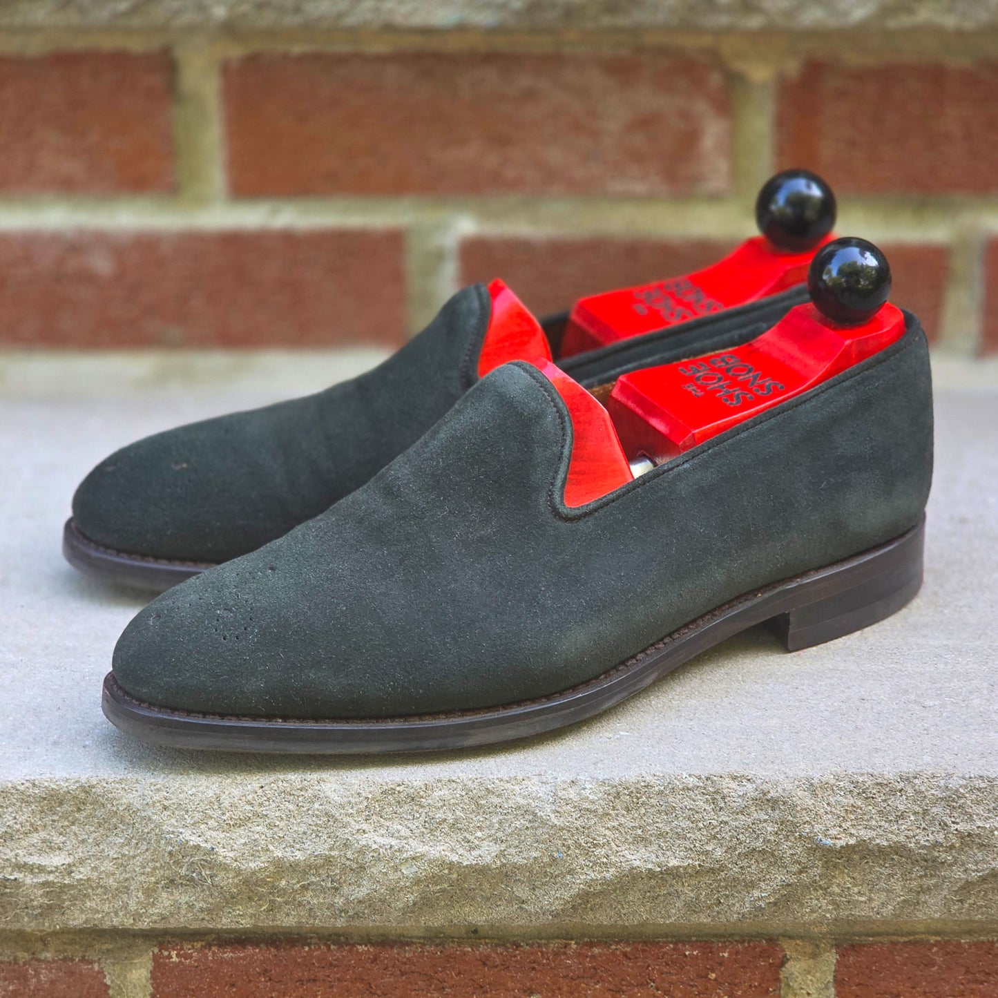 J.FitzPatrick - Whole Cut Loafers - Green Suede - US 8