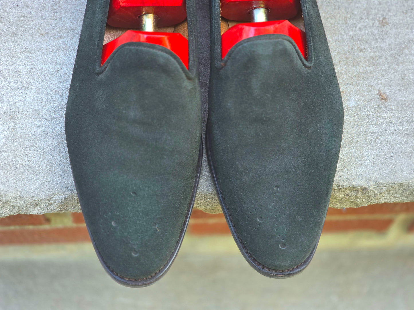 J.FitzPatrick - Whole Cut Loafers - Green Suede - US 8