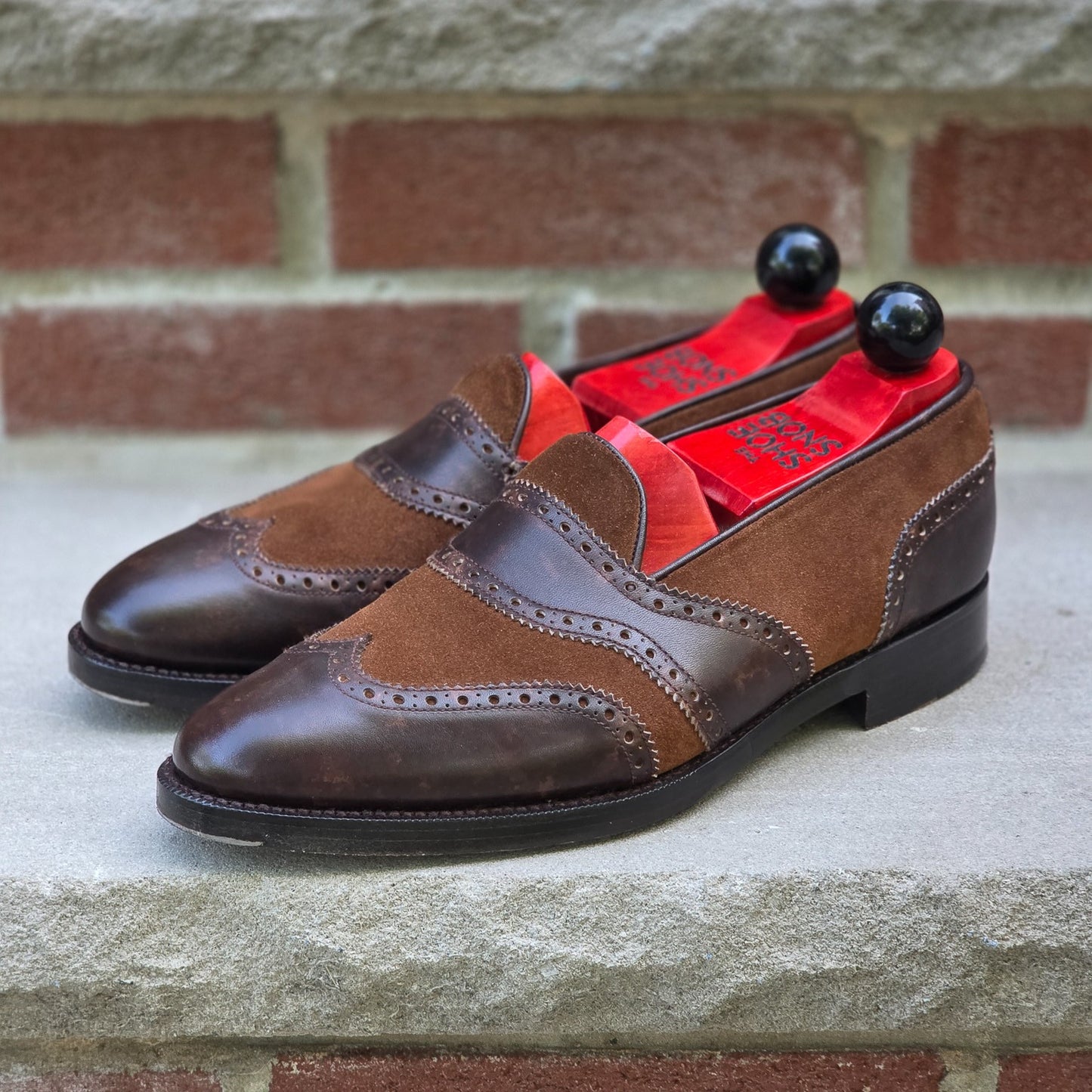 J.FitzPatrick - Wingtip Loafers - Dark Brown Museum Calf / Snuff Suede - US 7.5