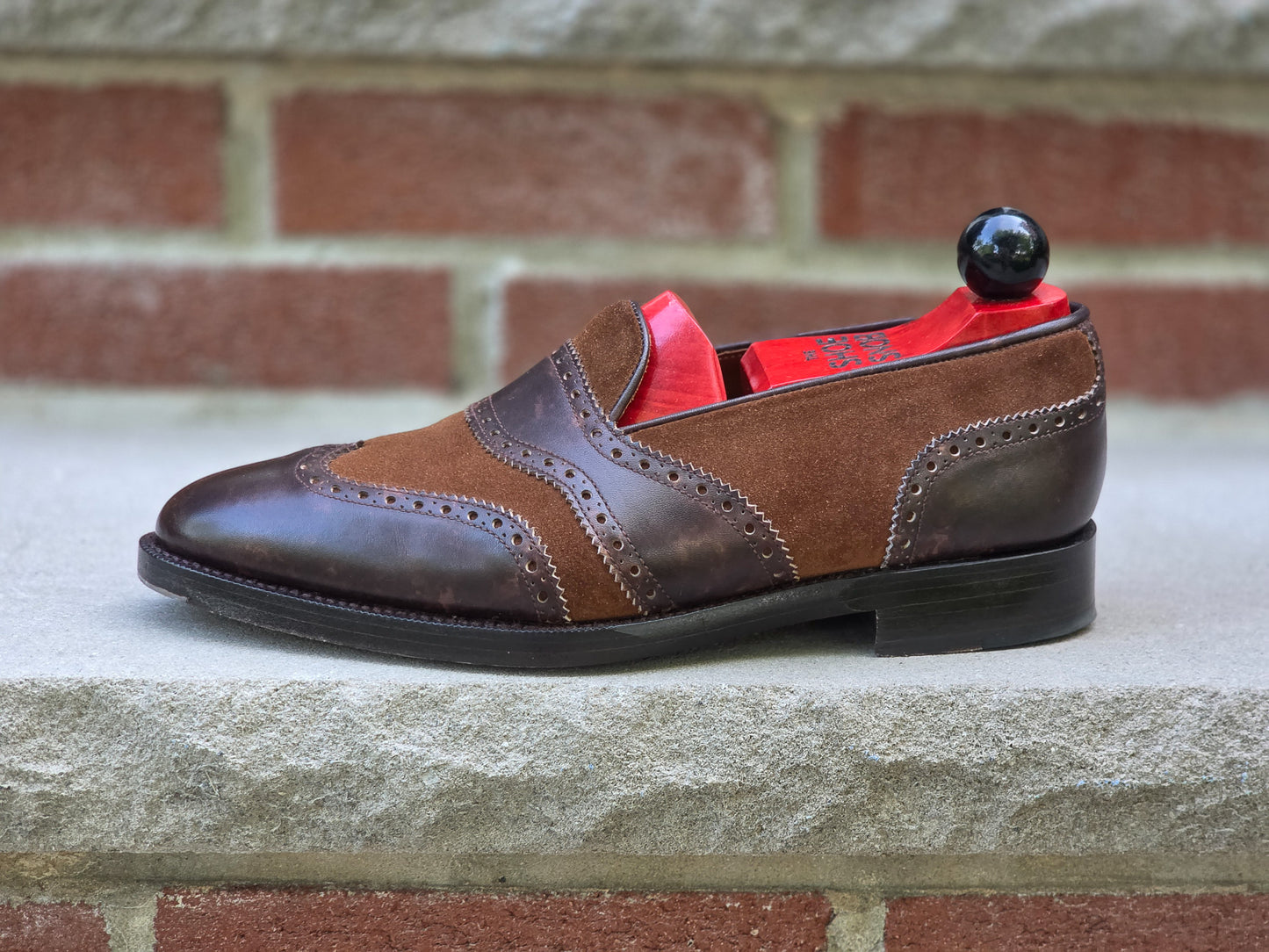 J.FitzPatrick - Wingtip Loafers - Dark Brown Museum Calf / Snuff Suede - US 7.5