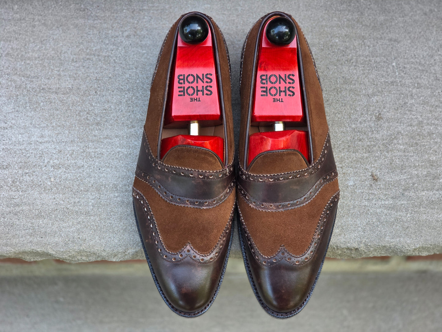 J.FitzPatrick - Wingtip Loafers - Dark Brown Museum Calf / Snuff Suede - US 7.5