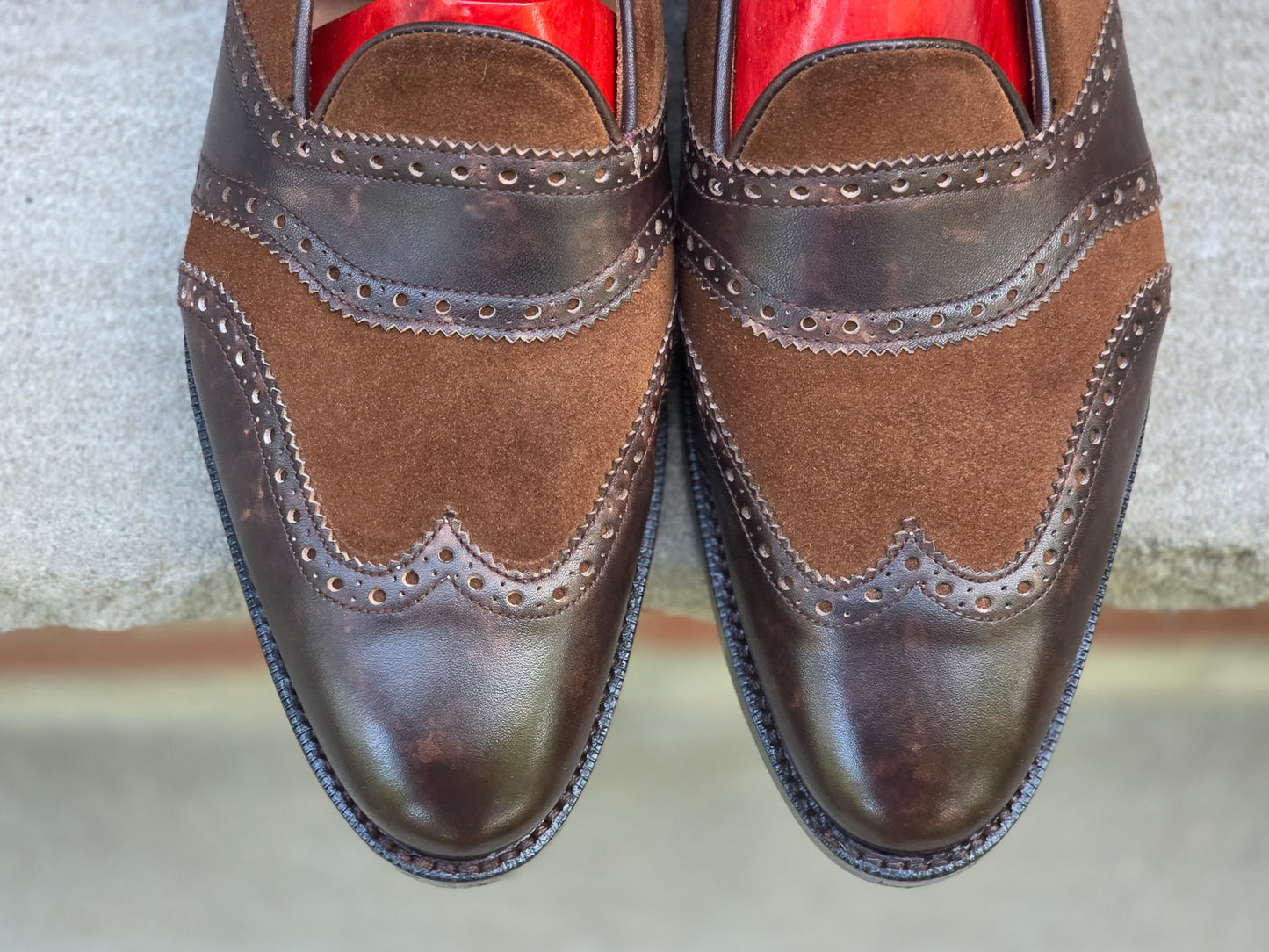 J.FitzPatrick - Wingtip Loafers - Dark Brown Museum Calf / Snuff Suede - US 7.5