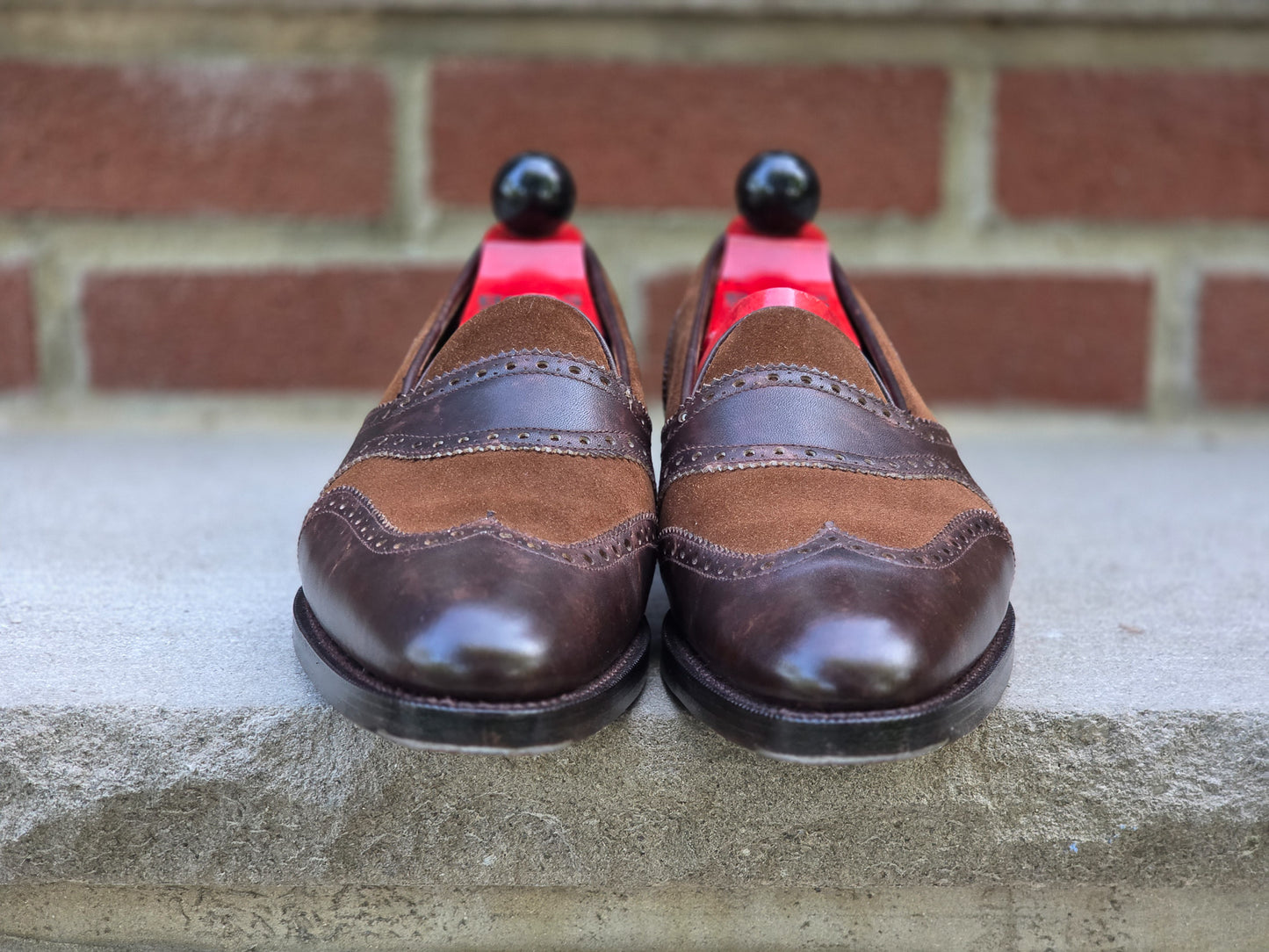 J.FitzPatrick - Wingtip Loafers - Dark Brown Museum Calf / Snuff Suede - US 7.5