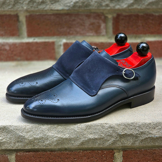 J.FitzPatrick - Double Monk Strap - Navy Calf / Suede - US 7.5