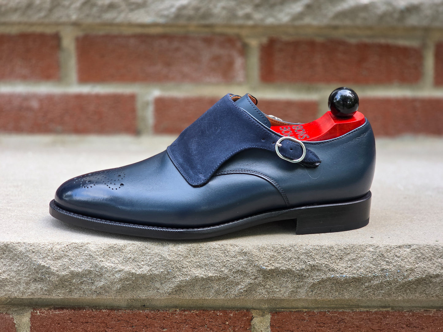 J.FitzPatrick - Double Monk Strap - Navy Calf / Suede - US 7.5
