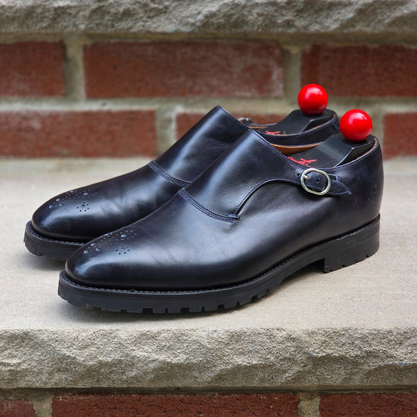 J.FitzPatrick - Single Monk Strap - Navy Museum Calf - US 7.5