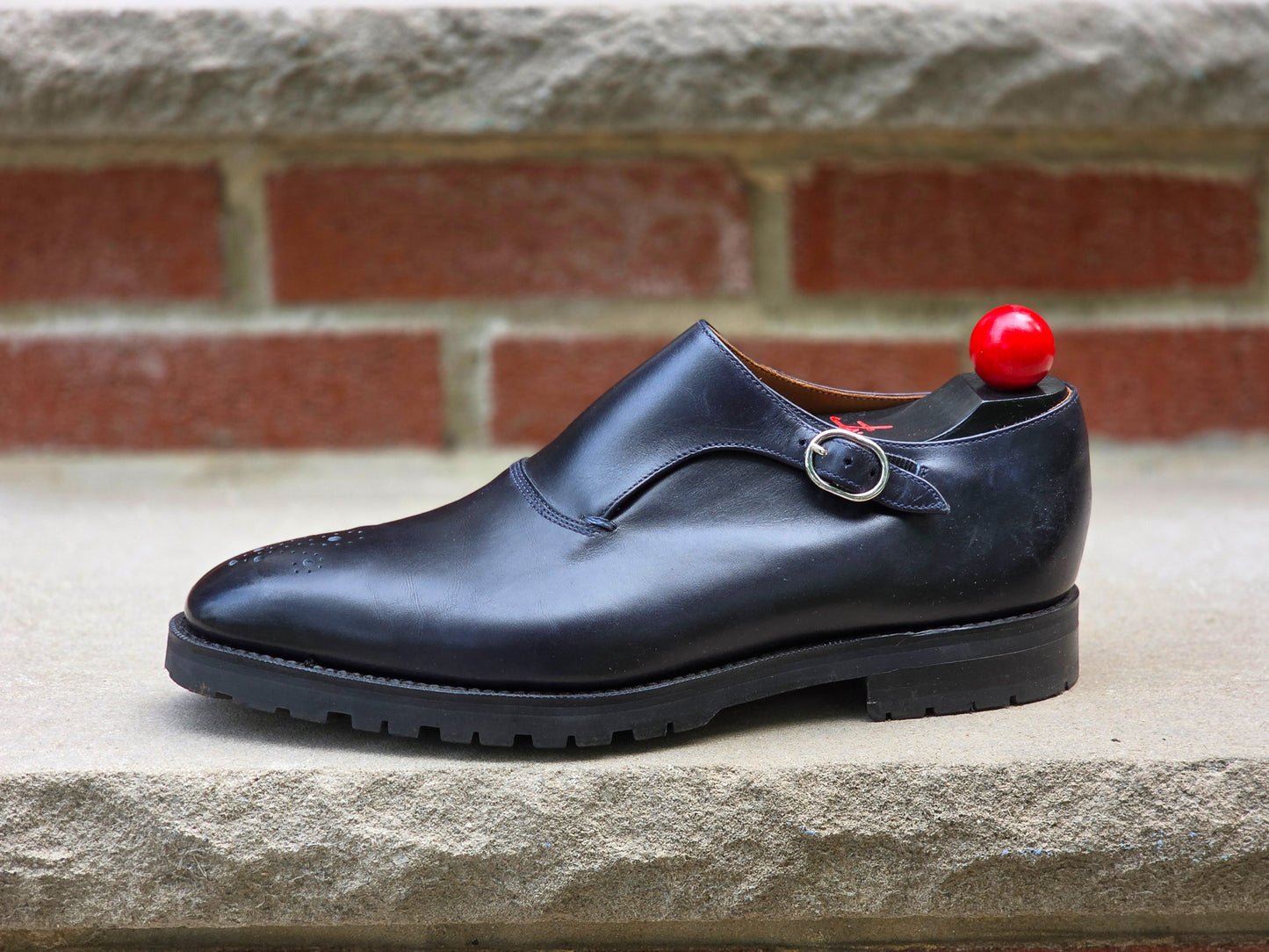 J.FitzPatrick - Single Monk Strap - Navy Museum Calf - US 7.5