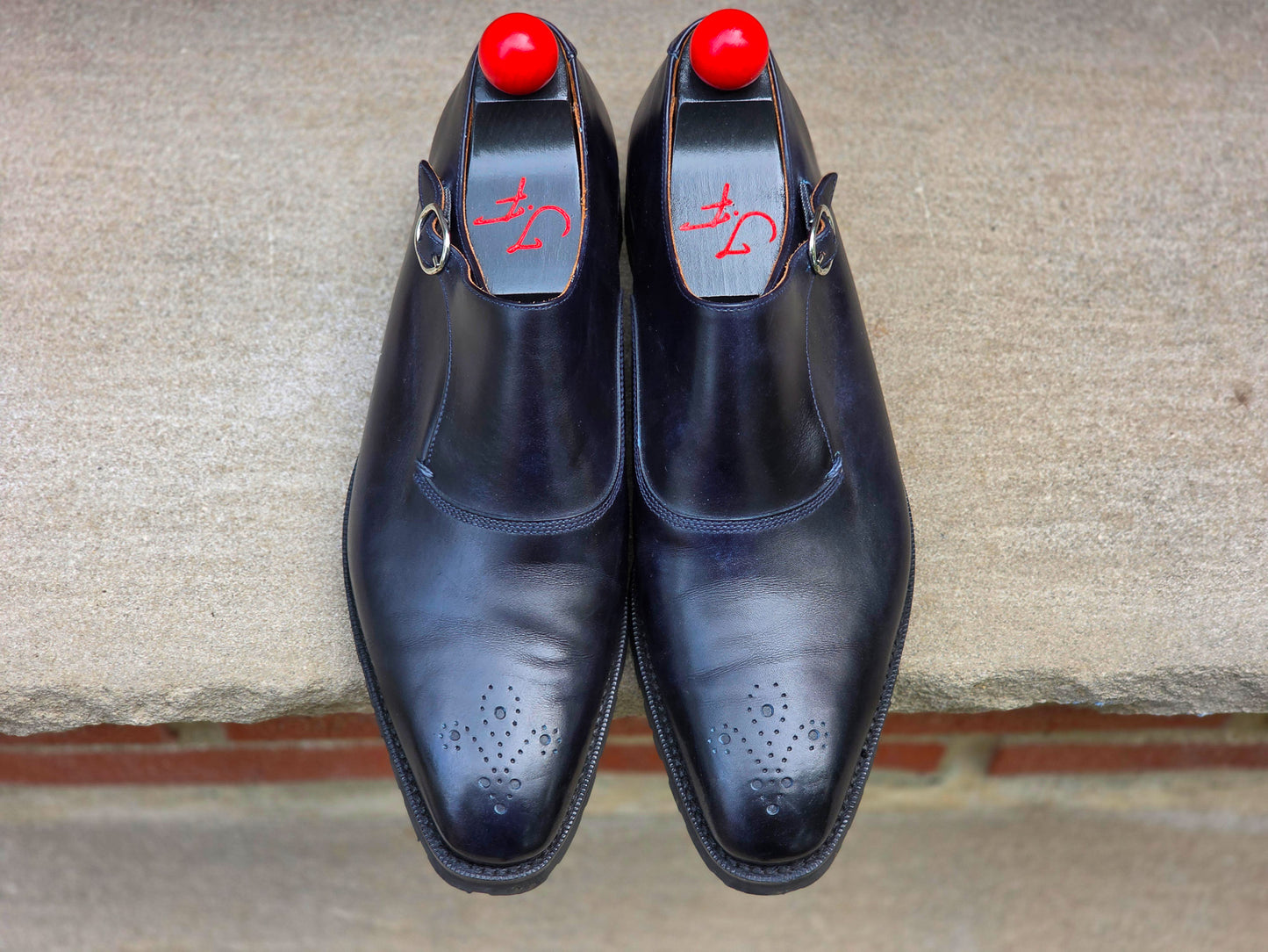 J.FitzPatrick - Single Monk Strap - Navy Museum Calf - US 7.5
