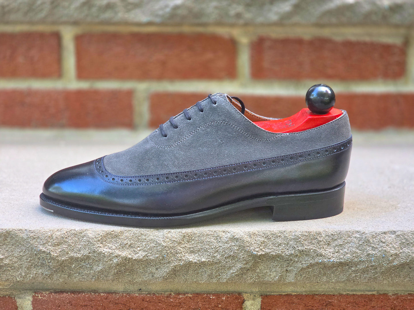 J.FitzPatrick - Longwing Oxford - Navy Museum Calf/Grey Suede - US 7.5